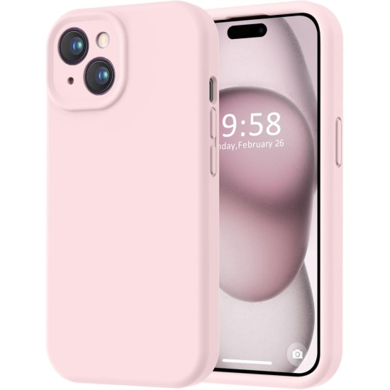 iPhone 15 Case, [Smooth Silicone Full Coverage Camera] [8ft Drop Protection], Soft Microfiber Lining Full Body Protective Case for iPhone 15 6.1 inch - Chalk Pink