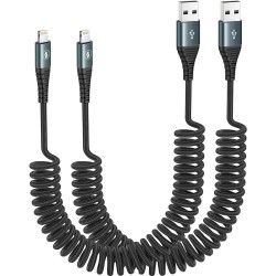 Coiled Lightning Cable 3ft Nylon Braided, iPhone Charger Fast Charging for Car [Apple MFi Certified], Compatible with iPhone15-2Pack