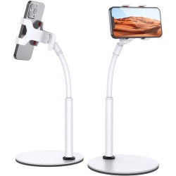 Cell Phone Stand, Gooseneck Flexible Arm Universal Phone Holder, Angle Height Adjustable Phone Stand for Desk, Lazy Bracket Holder, Aluminum Alloy Phone Holder Compatible with 3.5"-6.7" Devices(White)