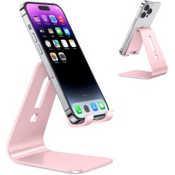 Upgraded Aluminum Cell Phone Stand, C1 Durable Cellphone Dock with Protective Pads, Smart Stand Designed for iPhone 15, 14/13/12/11 Pro Max XR XS, iPad Mini, Android Phones,Rose Gold