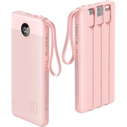 Portable Charger 10000mAh, Slim LED Display Power Bank, 5 Output 2 Input Cell Phone Battery Pack, Built-in Micro & USB C Cables Phone Charger Compatible with iPhone,Samsung,Android etc-Pink