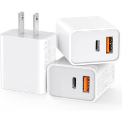 [3 Pack] USB-C Wall Charger, 20W Durable Dual Port QC+PD 3.0 Power Adapter, Double Fast Plug Charging Block for iPhone 14/14 Pro/13/15/15 Pro/Pro Max/Plus, XS/XR/X, Watch Series 8/7 Cube(White)