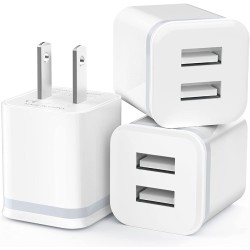 USB Wall Charger, LUOATIP 3-Pack 2.1A/5V Dual Port USB Cube Power Adapter Charger Plug Block Charging Box Brick for iPhone 15 14 13 12 11 Pro Max SE XS XR