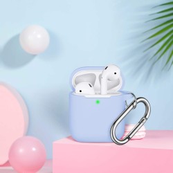 AirPods Case Cover, Soft Silicone Protective Cover with Keychain for Women Men Compatible with Apple AirPods 2nd 1st Generation Charging Case, Front LED Visible-Sky Blue
