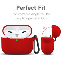 AirPods Pro Case Cover,Shock-Proof Silicone Skin Full Protective Cover Compatible for Airpods Pro,Supports Wireless Charging with Durable Carabiner Front LED Visible,Red