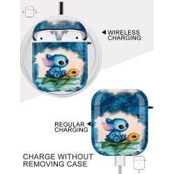 Airpods Case, Wonjury Airpod Case Protective Hard Case Cover Portable & Shockproof Women Girls with Keychain for Apple Airpods 2/1 Charging Case (Stitch/Turtle)