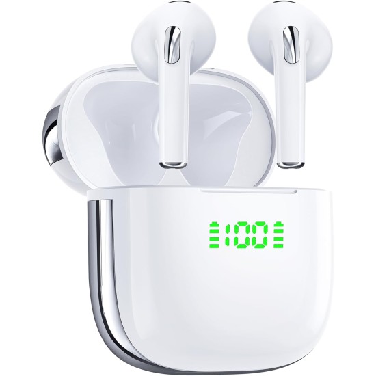 Earbuds 72Hrs Playback Wireless Earbuds Bluetooth Headphones with LED Power Display Charging Case Ear buds IPX7 Waterproof Earphones Stereo Sound in-Ear Earbud with Mic for Phone Laptop TV Sport White