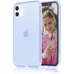 Compatible with iPhone 15 Case, Glitter Sparkle Bling Anti-Scratch Shockproof Protective Flexible Phone Cases Cute Slim Thin Cover for Women Girls  -Blue Glitter