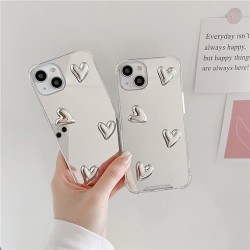 Compatible with iPhone 15 case,Mirror Senior Silver Cute Heart Soft Silicone Clear Makeup Mirror Women Girls Shockproof Protect Cover Case for iPhone 15