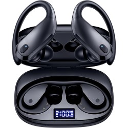 Bluetooth Headphones Wireless Earbuds Over Ear Buds 90H Playback IPX7 Waterproof Sports Earphones Deep Bass with Wireless Charging Case & Dual LED Power Display Earhooks Headset for Workout/Running