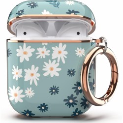 Case Cover for AirPods 1&2, Stylish AirPods Case for Women Girls, Flower Patterns Protective Hard Case with Clip