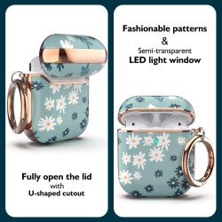 Case Cover for AirPods 1&2, Stylish AirPods Case for Women Girls, Flower Patterns Protective Hard Case with Clip