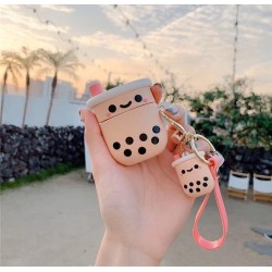 AirPod Case Cute Cover with Keychain,AirPod 1st Generation Case Cover,Pink Boba Tea AirPod Cases Cute AirPods Case Silicone Protective AirPods 1 & 2 Case for Girls Women (AirPods 1&2 Case)
