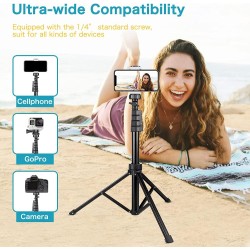 62" Phone Tripod Accessory Kits, Camera & Cell Phone Tripod Stand with Wireless Remote and Universal Tripod Head Mount, Perfect for Selfies/Video Recording/Vlogging/Live Streaming