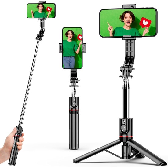 Portable 44 Inch Selfie Stick Phone Tripod with Wireless Remote Extendable Smartphone Tripod Stand 360 Rotation Compatible with iPhone 14 13 12 11 pro Xs Max Xr X 8 7, Android Samsung Smartphone