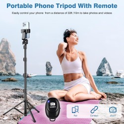 70 inch Phone Tripod, Selfie Stick Tripod with Remote, Portable Cell Phone Tripod Stand with Phone Holder, Aluminum Smartphone Tripod, Compatible with iPhone 14 13 12 Pro Max/Samsung/Android/Camera
