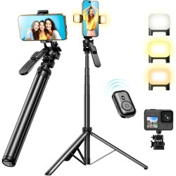 80" Phone Tripod & Selfie Stick, Tripod for iPhone with Remote Extendable All-in-1 Travel Light Phone Tripod Stand, Portable Camera Tripod with Cell Phone iPhone Android Camera GoPro, Black