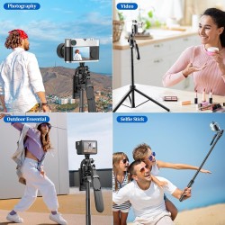 80" Phone Tripod & Selfie Stick, Tripod for iPhone with Remote Extendable All-in-1 Travel Light Phone Tripod Stand, Portable Camera Tripod with Cell Phone iPhone Android Camera GoPro, Black