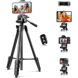 64” Phone&Tablet Tripod,Cell Phone Tripod for iPhone with Wireless Remote and Phone Holder, Extendable iPad Tripod Stand for Video Recording/Makeup/Live Streaming