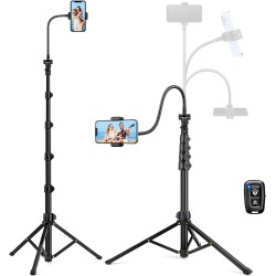 Phone Tripod Stand, 85" Tall Cellphone Tripod with Gooseneck Remote, Flexible Tripod Stand for iphone, Portable Phone Stand Tripod for Recording, Compatible with iPhone 14 13 12 pro Android Cell phone