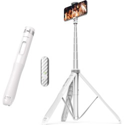 51" Selfie Stick Tripod, All in One Extendable Phone Tripod Stand with Bluetooth Remote 360° Rotation for iPhone and Android Phone Selfies, Video Recording, Vlogging, Live Streaming, White